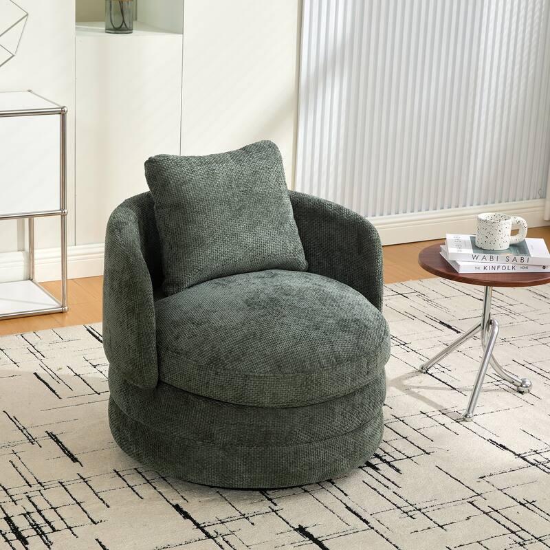30"W Modern Swivel Barrel Chair with Pillow, Chenille Upholstered Accent Armchair Single Club Sofa Chair