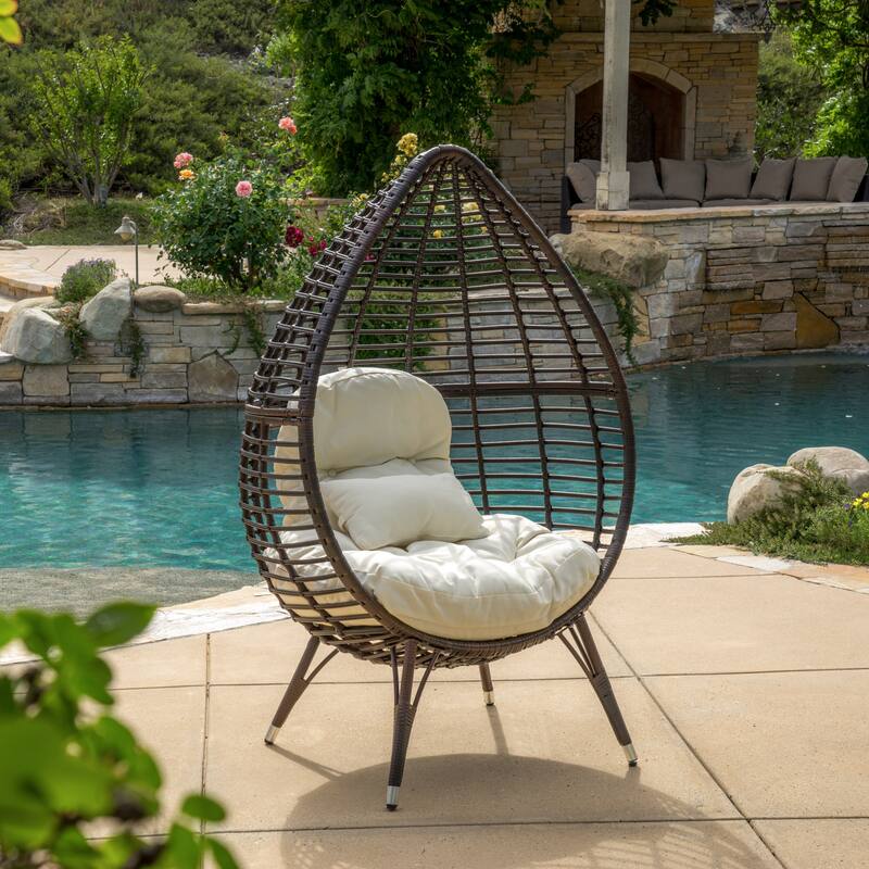 Cutter Teardrop Wicker Lounge Chair by Christopher Knight Home - Multi-brown + Beige Cushion
