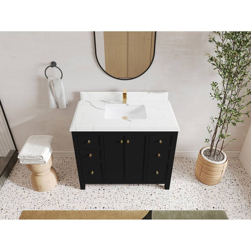 Willow Collections 42 in. W x 22 in. D Chicago Single Sink Bathroom Vanity with Countertop - 1.5"Calacatta - Black