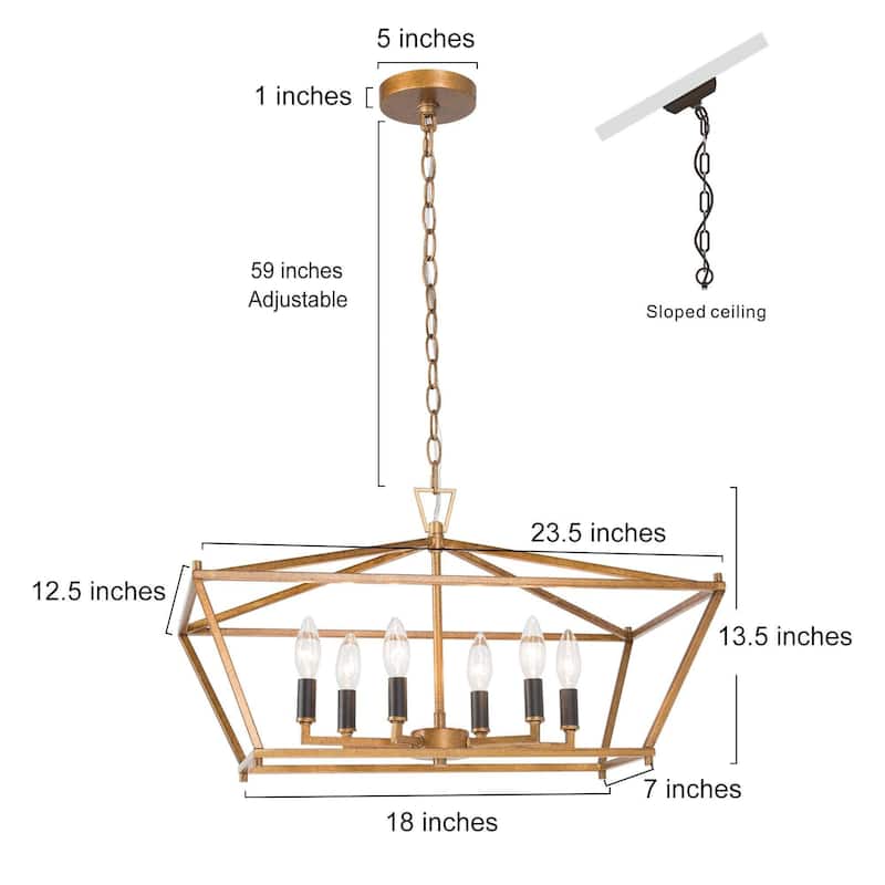 Dilley Modern Gold 6-Light Chandelier Kitchen Island Lights for Dining Room - L23.5" xW12.5"xH13.5"