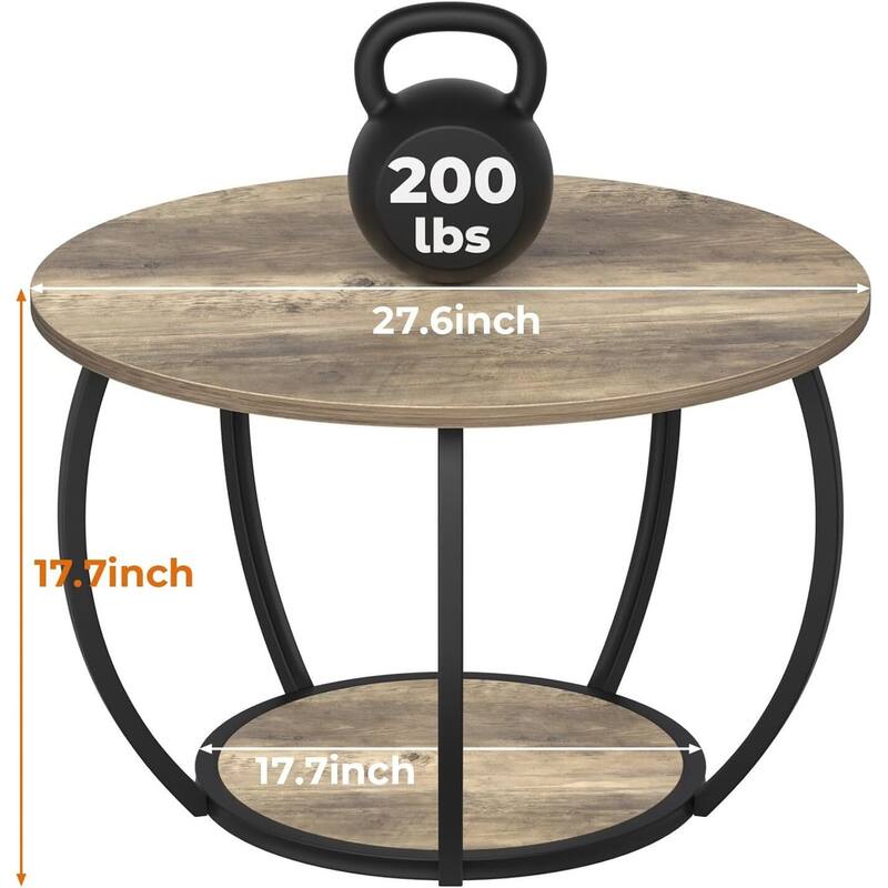 Round Farmhouse Coffee Table w/Storage & Adj. Feet for Small Spaces