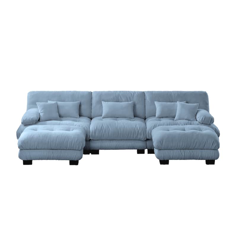 133.8" Chenille Modular 3-Seater U-Shaped Cloud Sectional Sofa with 2 Ottomans