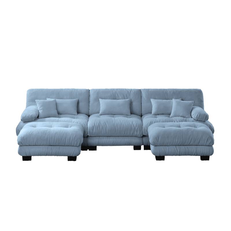 133.8" Chenille U-Shaped Cloud Sectional Sofa (3-Seater Modular) with 2 Ottomans