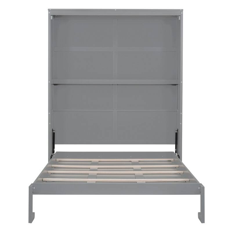 Queen Size Comfortable Murphy Bed Wall Bed with Shelves, Grey On Sale