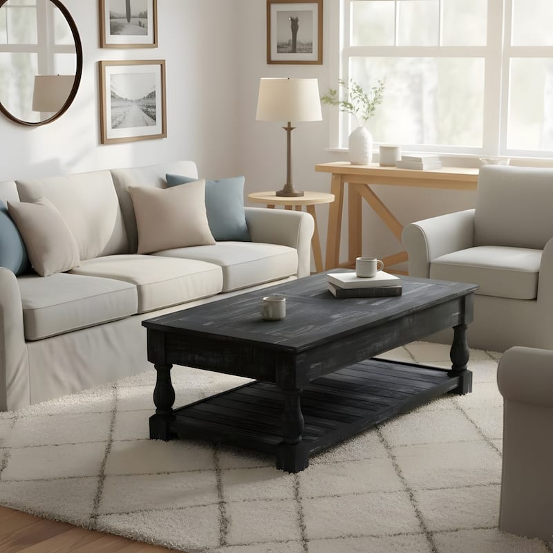 Retro Lift-Top Coffee Table with Hidden Compartment & Lower Shelf