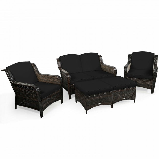 5 Pieces Patio Rattan Sofa Set with Cushion and Ottoman - 51" x 33.5" x 33" (L x W x H)