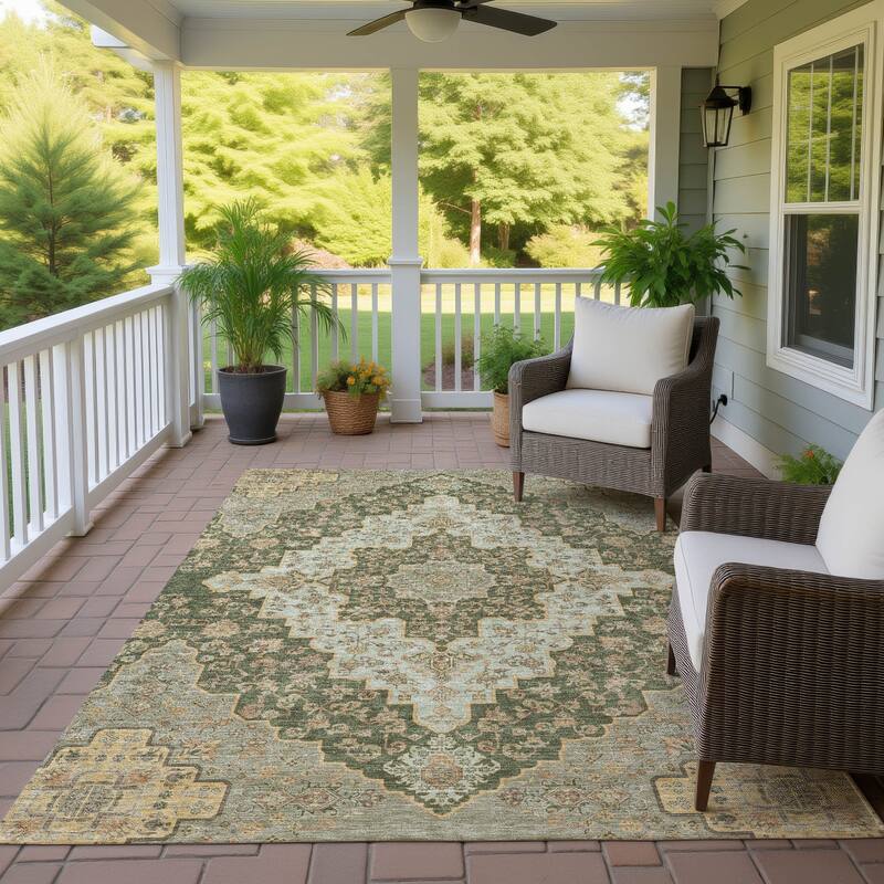 Machine Washable Indoor/ Outdoor Traditional Karachy Chantille Rug - Basil - 2'6" x 3'10"
