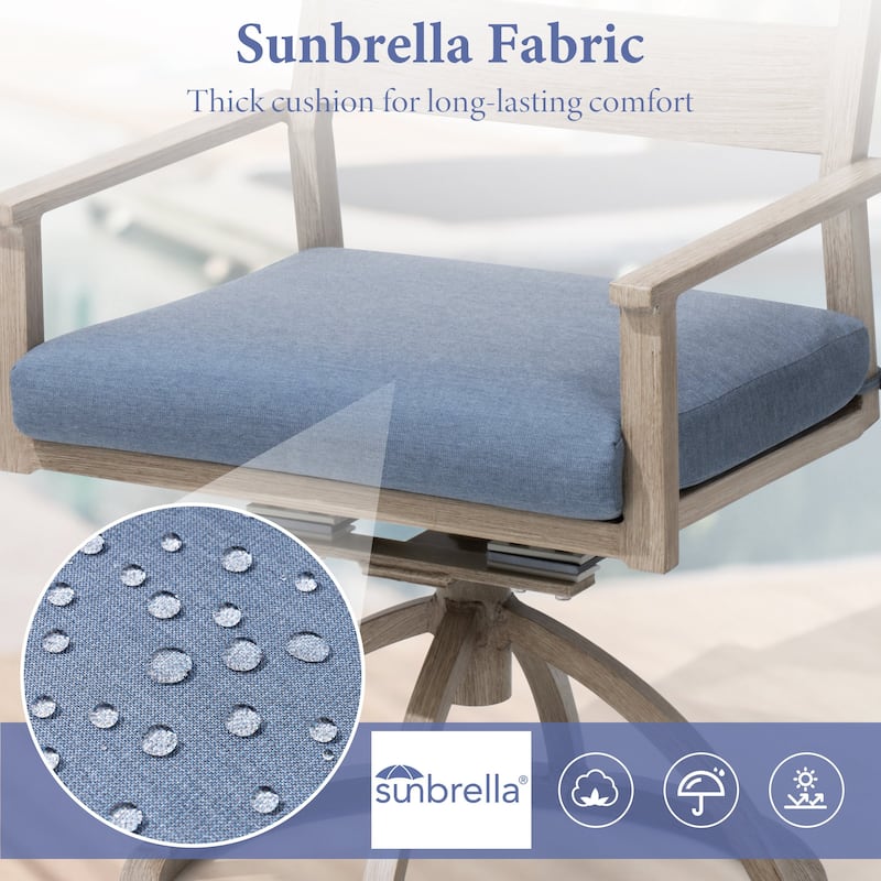 Outdoor Patio Swivel Aluminum Dining Chairs with Sunbrella Fabric Cushion