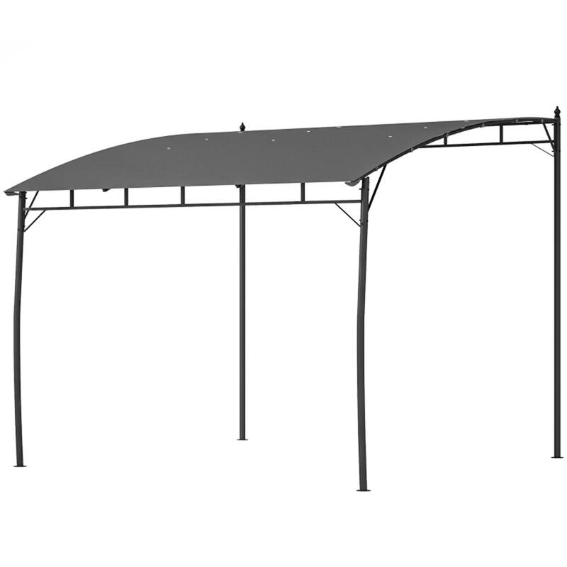 Steel Polyester Lean-To Pergola Awning with Drainage Holes - 118" W x 116.5" D x 78.75" / 103.25" H - Charcoal Grey