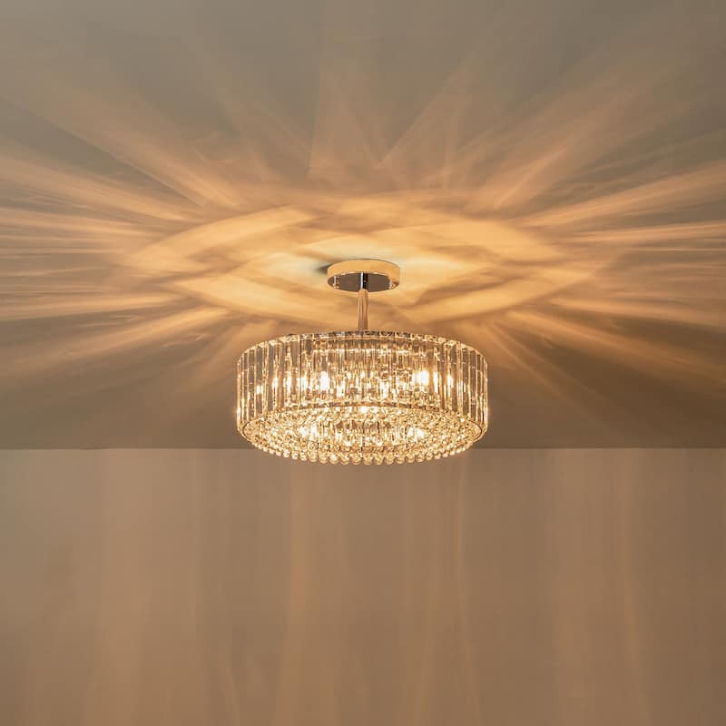 Modern Glam 4-Light Crystal Semi Flush Mount with Round Drum Shape
