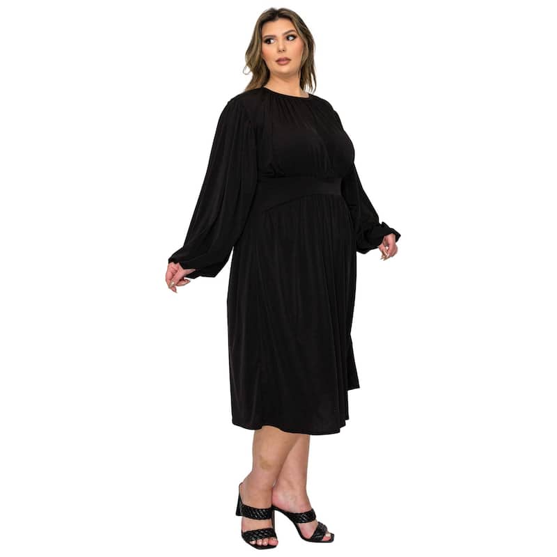 L I V D Women's Plus Size Audrey Ruched Midi Dress - Black - 1X