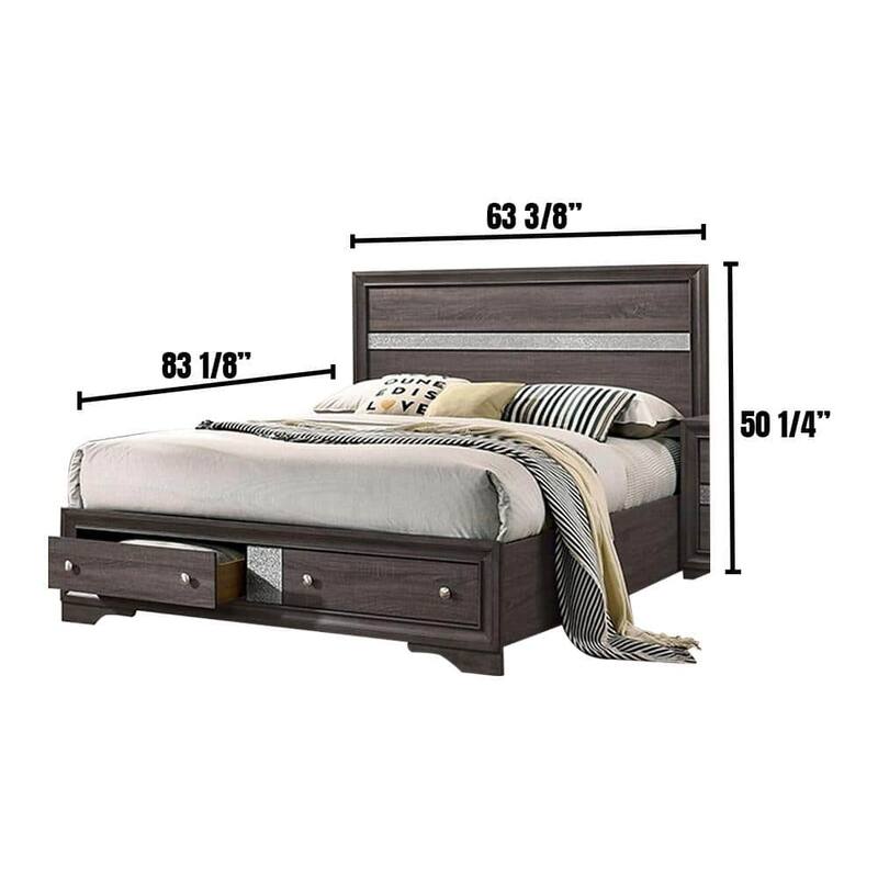 Queen Size Gray Panel Headboard Bed with Drawers, Contemporary Bedroom Furniture