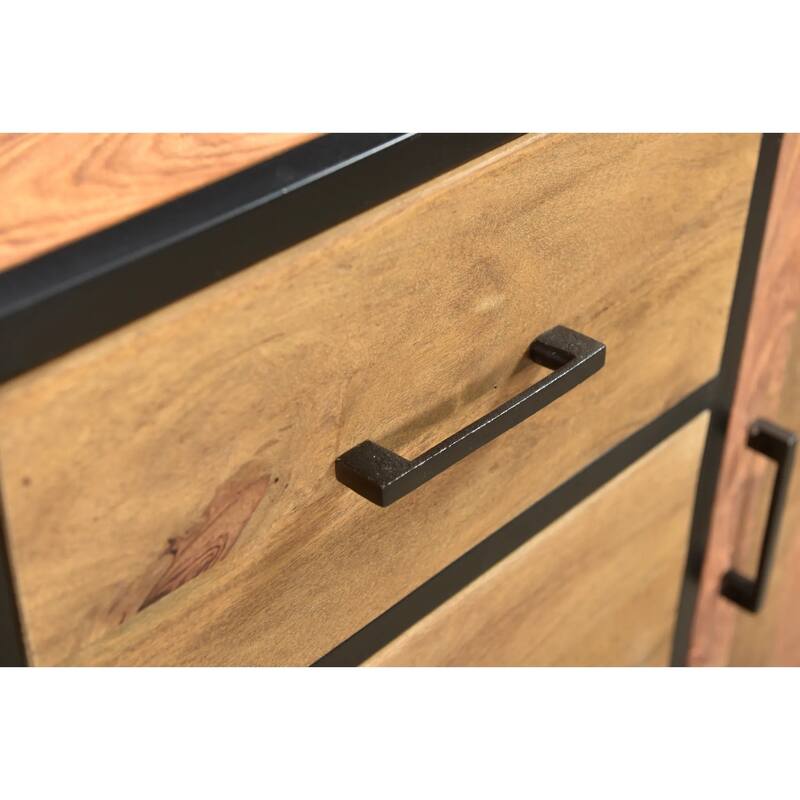 Solid Sheesham Wood Sideboard Cabinet with Black Iron - 60"