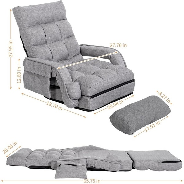 dimension image slide 1 of 2, Adjustable Floor Chair Folding Lazy Gaming Sofa Chair with Pillow and Storage Bag