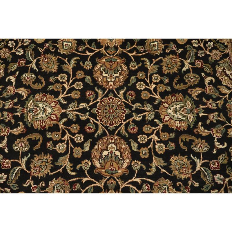 Hand Knotted Oriental 100% Wool Carpet Traditional All-Over Black Agra Area Rug - 7' 11'' X 8' 4''