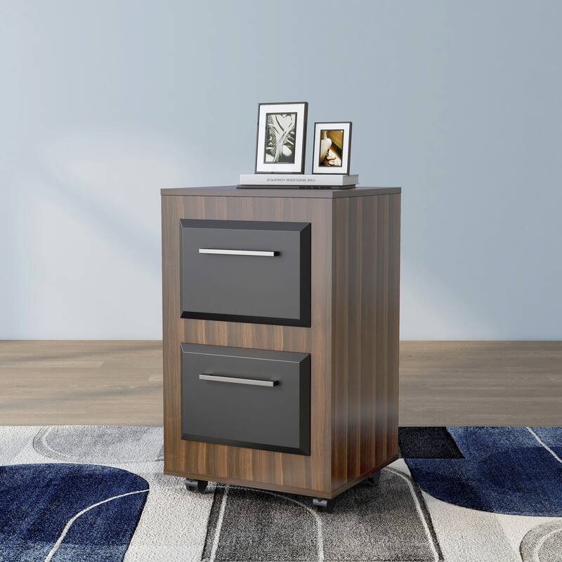 DH BASIC Urban Two-Drawer Mobile File Cabinet with Iron Bar Pulls by Denhour