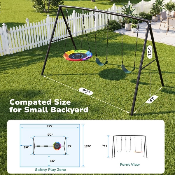 Klokick 500lb Heavy Duty Metal Swing Sets for Backyard with Saucer