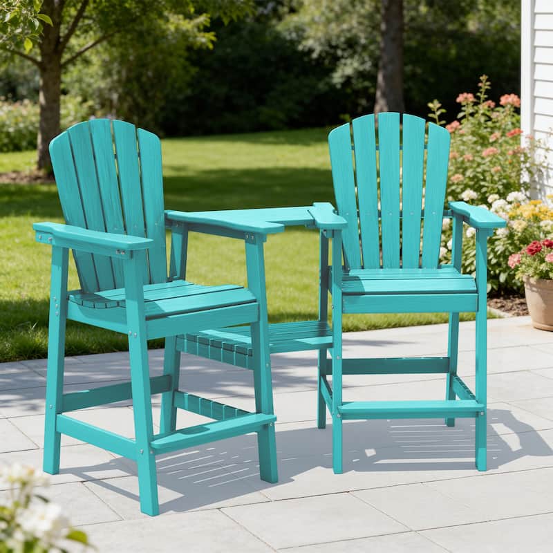 Outdoor Tall Adirondack Chair Set of 2 with Connecting Tray