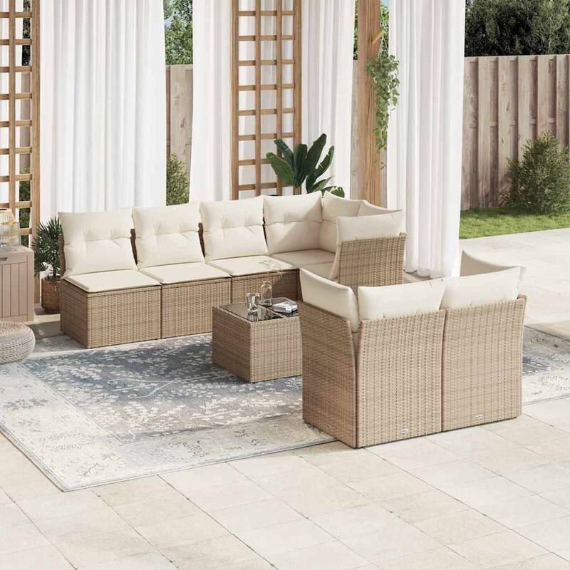 vidaXL Garden Sofa Set Beige PE rattan Large Adjustable Feet - 21.7 x 21.7 x 14.6
