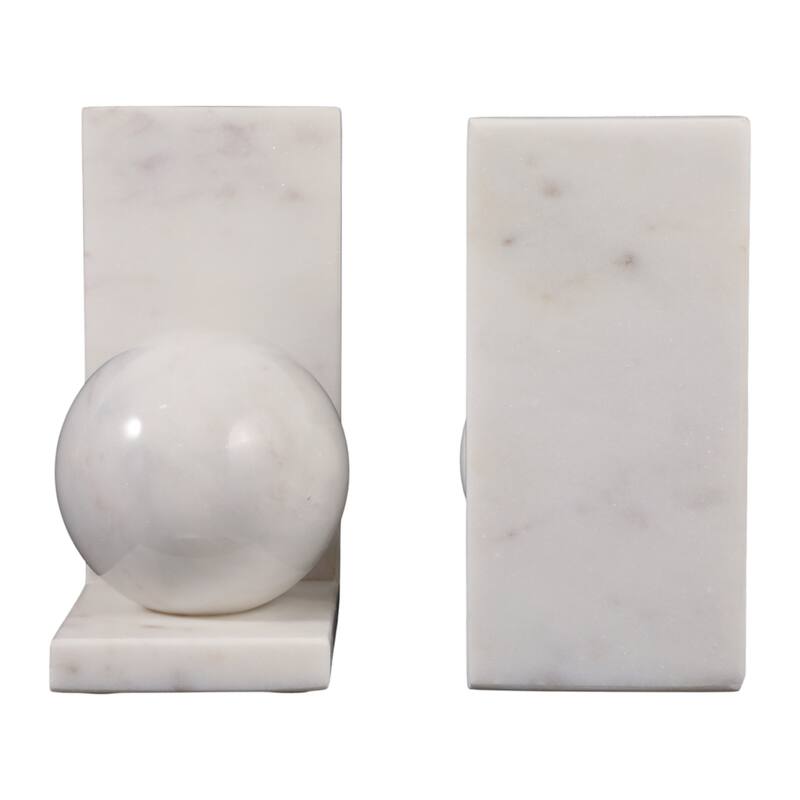 Stone Bookends Decorative L-Shaped with Geometric Sphere (Set of 2)