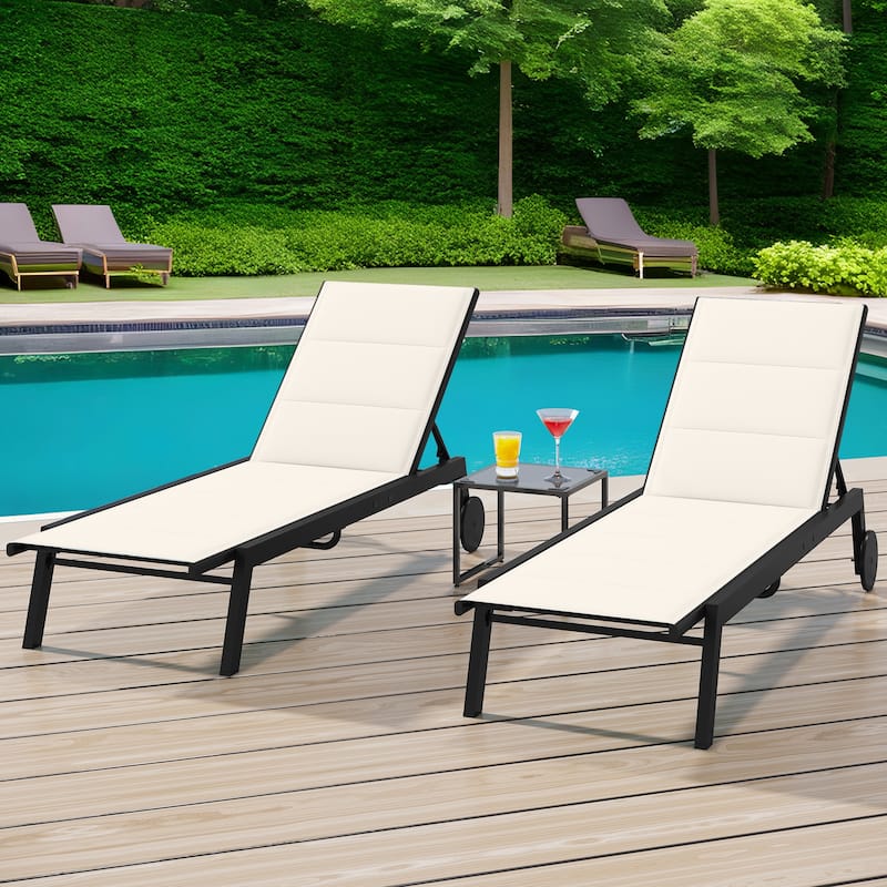 Outdoor Resin Lounge With Adjustable Back, Upholstered Fabric With Side Table - N/A - Cream