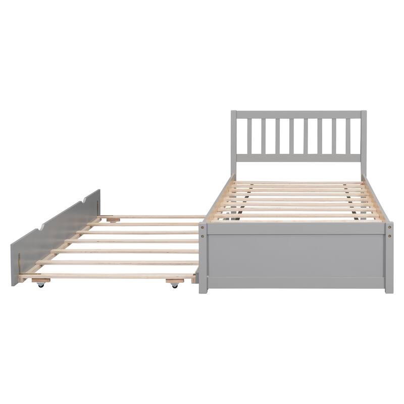 Twin Size Wooden Platform Bed Frame with Trundle Bed & Headboard