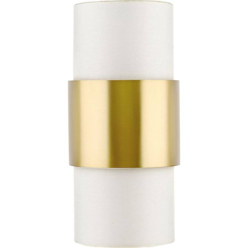 Silva Collection Two-Light Brushed Bronze White Linen Shade Wall Sconce - 7.87 in x 4.87 in x 17 in