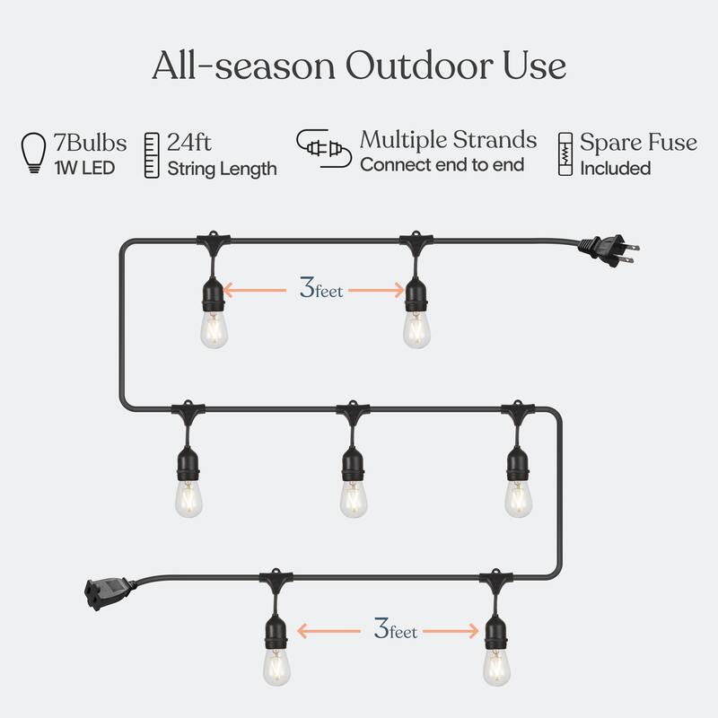 Brightech Ambience Pro 7-Light 24 ft. Indoor/Outdoor Plug-in S14 2700K LED Edison Bulb String -Light