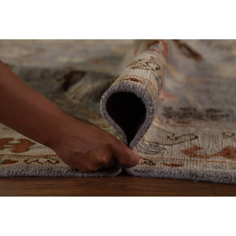 Hand Knotted Oriental 100% Wool Carpet Transitional All-Over Greys & Charcoal Oushak Area Rug - 8' 9'' X 5' 9''
