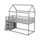 preview thumbnail 7 of 8, Twin Over Twin House Bunk Bed with Storage Shelves and Drawers for Kids Room
