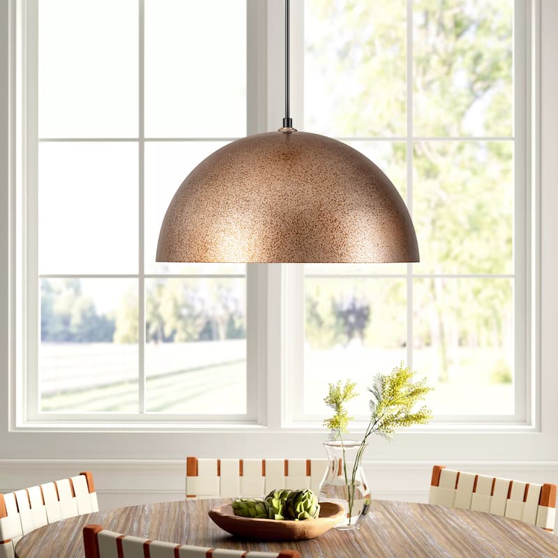 1-Light Mid-Century Modern Industrial Oversized Antique Silver Metal Dome Pendant Light Kitchen Island