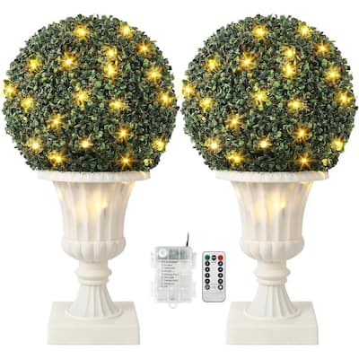 2 pcs Pre-Lit Artificial Plant Topiary Ball for Outdoor Indoor - 27 inch