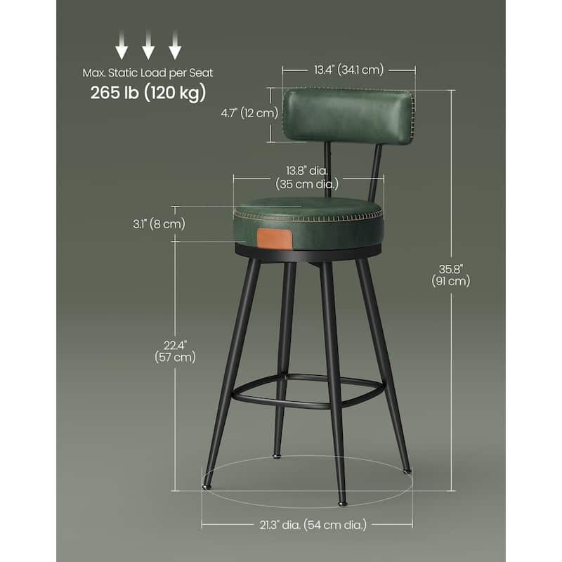 360 Swivel Bar Stools with Backrest and Steel Legs Footrest Perfect for Dining Room Set of 2