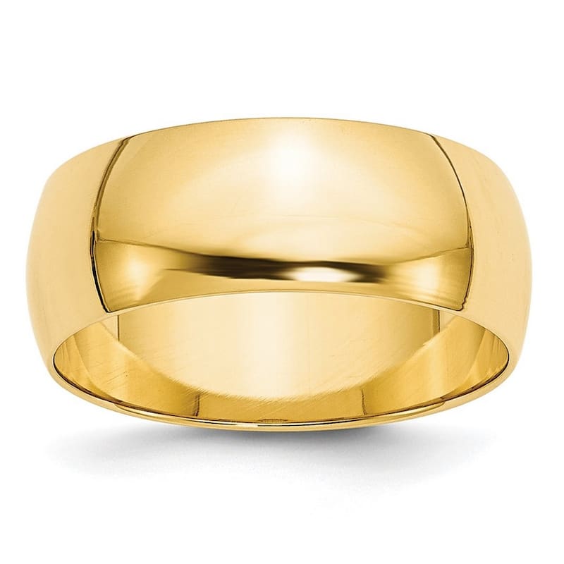 Curata 10k Yellow Gold Unisex 8 mm Half-Round Light Wedding Band (sizes 4-14)