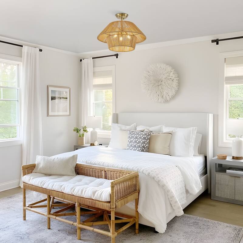 Starsky 3-Light 19.7in Rattan Handwoven Semi-flush Mount