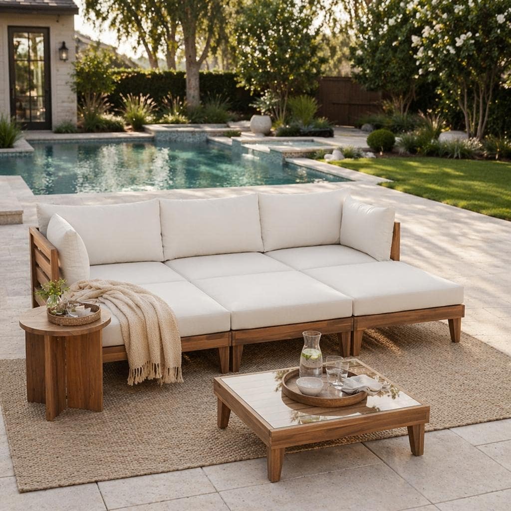 6-Piece Modular Acacia Wood Outdoor Daybed by Leisure Zone