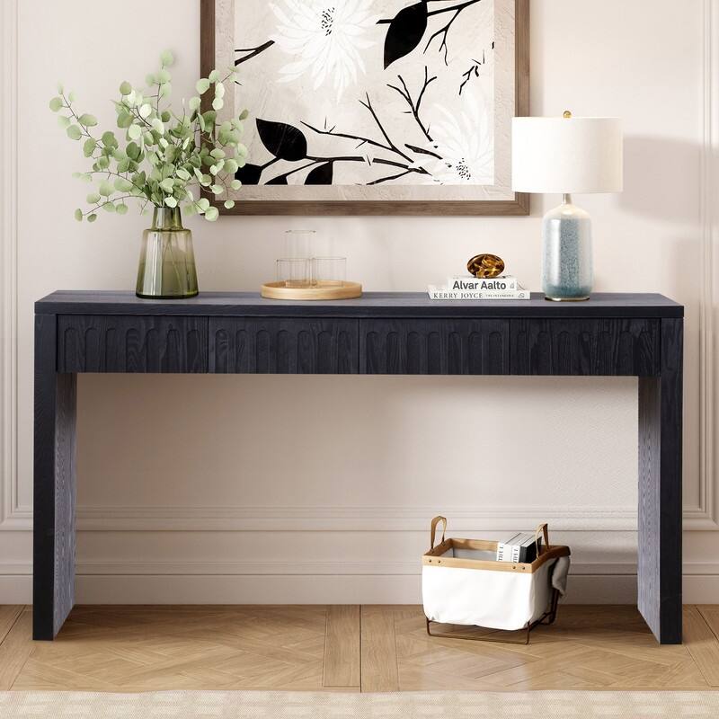 Modern Console Table with Drawers for Entryway Hallway Living Room Stylish Storage Solution - Black