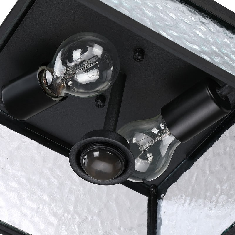 2-Light Black Outdoor Farmhouse Flush Mount Ceiling Light with Clear Water Glass