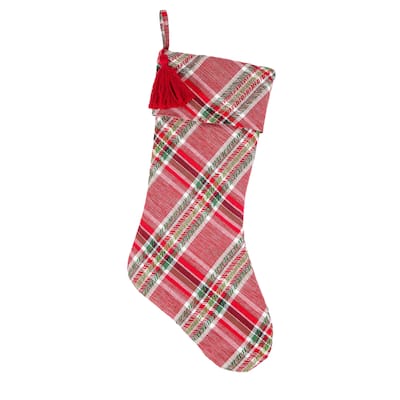 National Tree Company 20 in. HGTV Home Collection Bias Cut Red Plaid Stocking - 20in