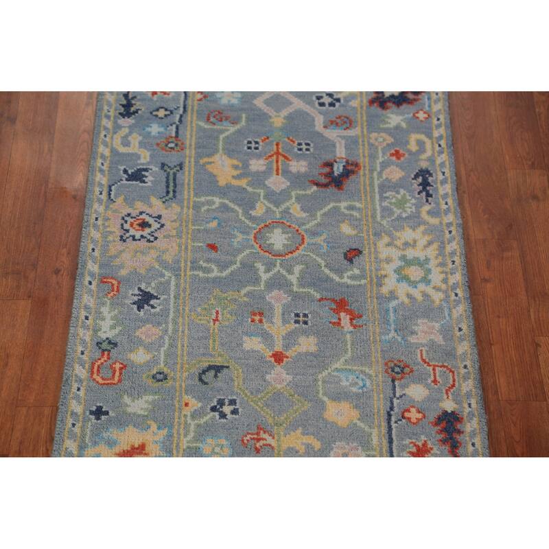 Floral Oushak Indian Runner Rug Hand-Knotted Wool Carpet - 2'6"x 7'9"