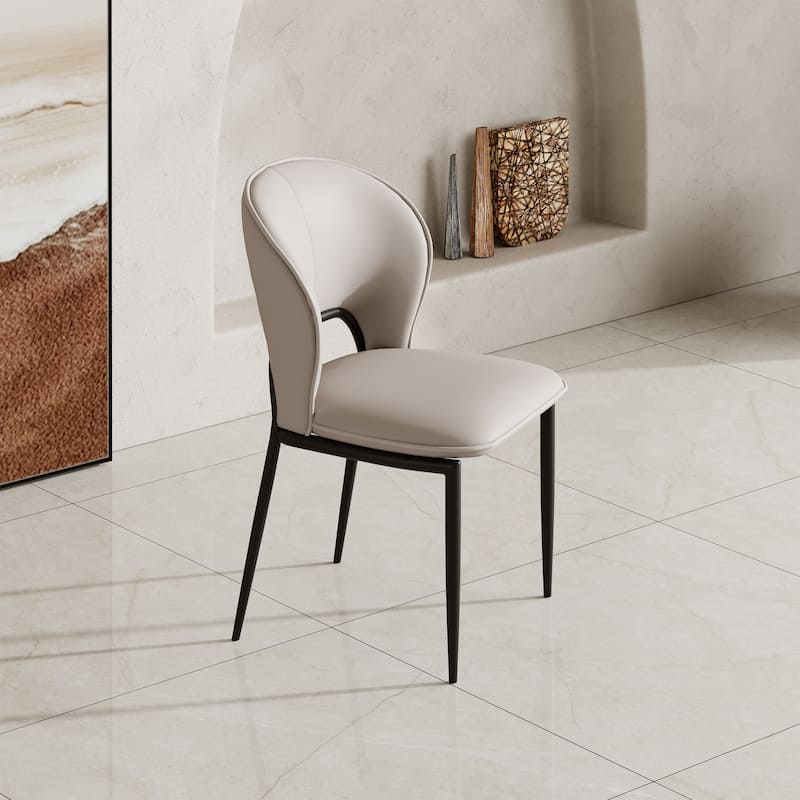 Modern Dining Table Chairs, Faux Leather, Light Gray, 2Pieces