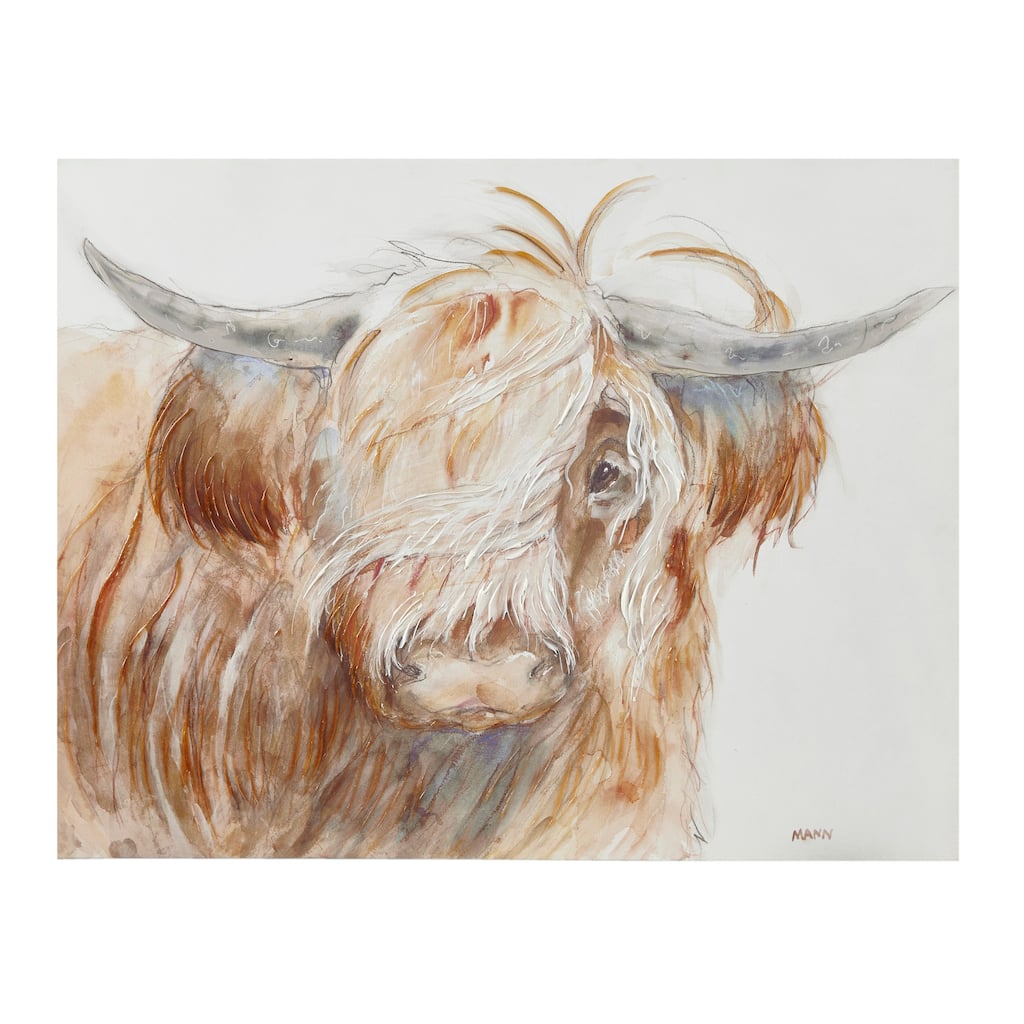 INK+IVY Windswept Hand Embellished Highland Bull Canvas Wall Art