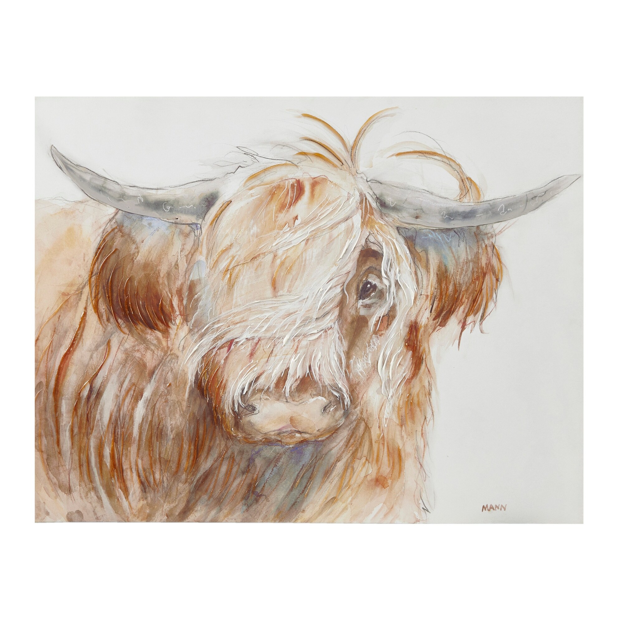 INK+IVY Windswept Hand Embellished Highland Bull Canvas Wall Art