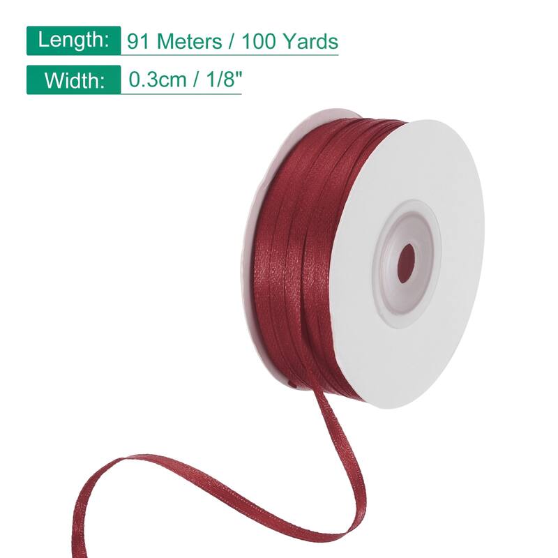 Satin Ribbon, 1/8 Inch x 100 Yards Double Face Satin Ribbon - 1/8 Inch - Wine Red