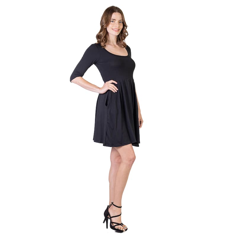 24seven Comfort Apparel Three Quarter Sleeve Fit and Flare Mini Dress