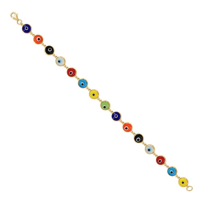Curata 10k Yellow Gold 7" 6mm Womens Mixed Enamel Evil Eye Good Luck Bracelet