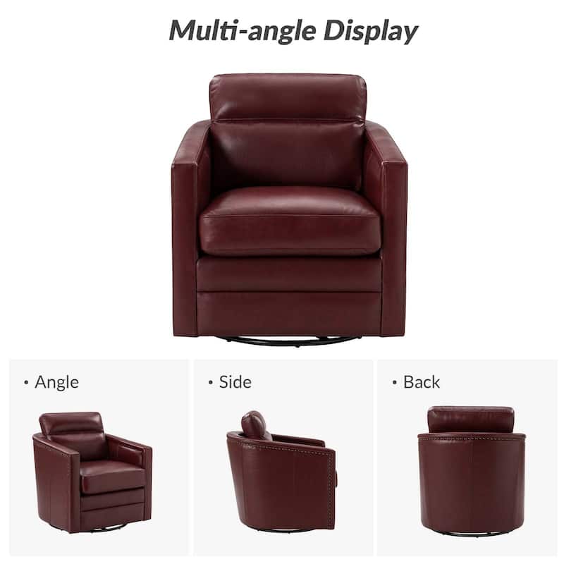 Jorge 28.74" Wide Genuine Leather Swivel Chair with Arms