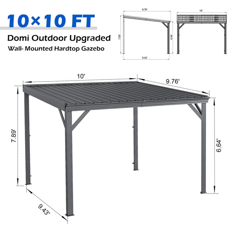 Domi Lean to Gazebo, Outdoor Hardtop Wall Mounted Gazebo with Sloping Galvanized Steel Roof