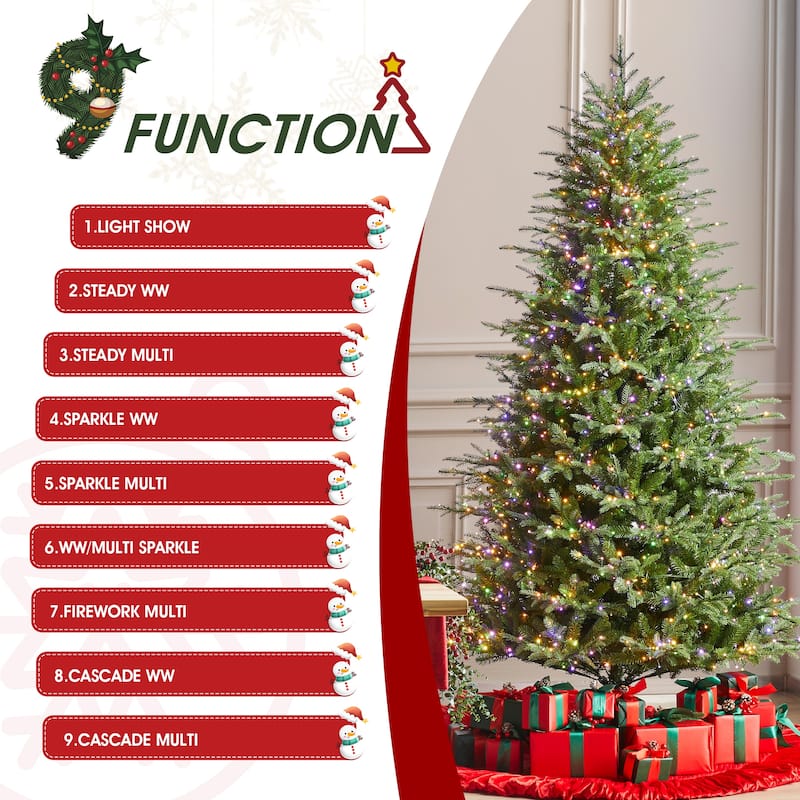 Glitzhome 7.5ft/9ft/11ft Pre-Lit Green Full Fir Artificial Christmas Tree with 1800/2450/3200 LEDs Simple Setup