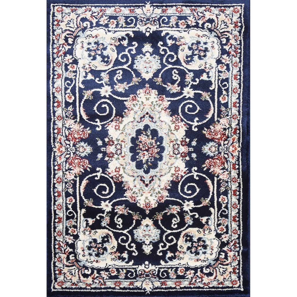 Blue Floral Medallion Transitional Turkish Rug Oriental Carpet